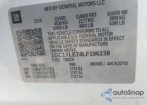 2020 Chevrolet Silverado 2500Hd 4Wd Standard Bed Wt из США, поврежденный, VIN 1GC1YLE74LF196238